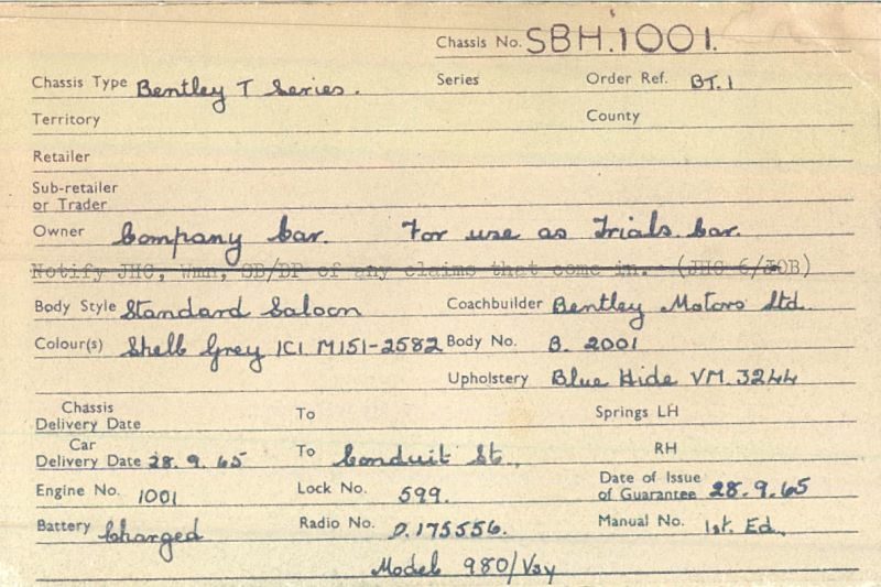 EL TIPO-T SBH1001 FUE EMPLEADO COMO UNIDAD DE DESARROLLO POR BENTLEY EL TIPO-T SBH1001 FUE EMPLEADO COMO UNIDAD DE DESARROLLO POR BENTLEY