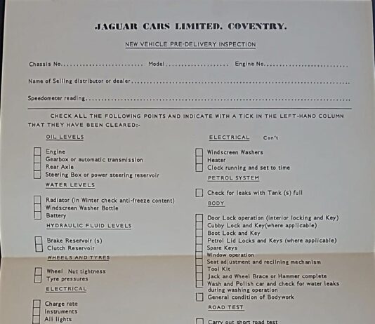 ¿CÓMO SE ENTREGABAN LOS JAGUAR NUEVOS EN LOS AÑOS 70? "NEW VEHICLE PRE-DELIVERY INSPECTION"